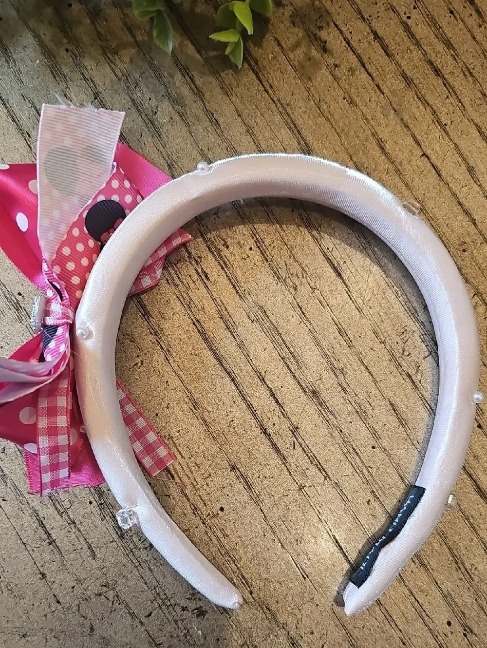Pink Polka Dot Bow Headband with Rhinestone Accent Girls